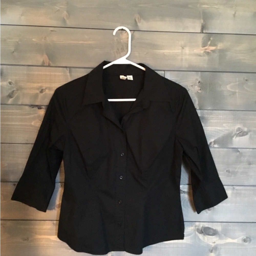 Black button down Shirt 3/4 length sleeves.